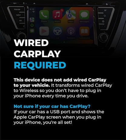Wireless Carplay Adapter - Converts Wired to Wireless Carplay Dongle Plug & Play - Fit Cars 2015 or Newer with Factory Wired CarPlay - Micro Edition Black Matt (Piano Finish)