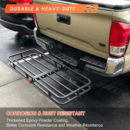 Hitch Mount Cargo Carrier Basket 53"*19"*5"+Waterproof Bag 9 Cubic Feet(51"*17"*18"),and Cargo Net with Attachment Hooks,Ratchet Straps,Hitch Stabilizer.500 Lbs Capacity,fit 2" Receiver