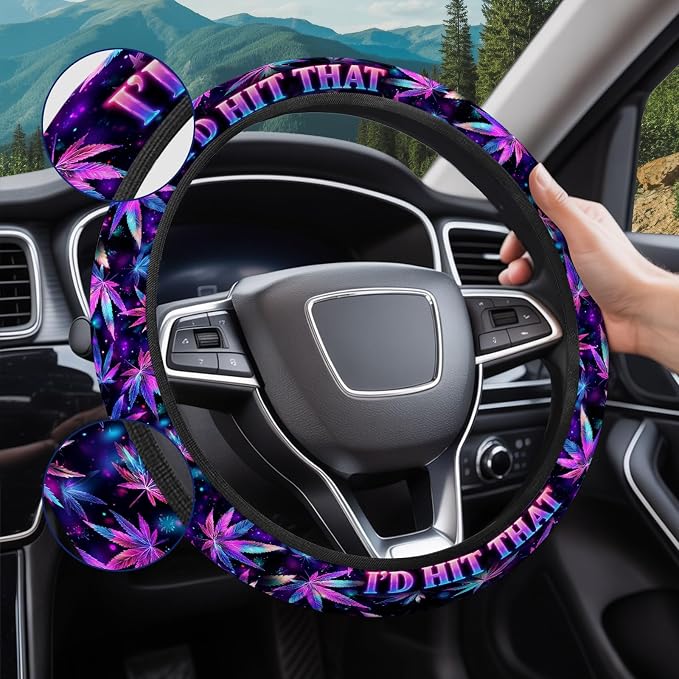 GENANY Green Leaf Steering Wheel Cover, Non Slip Polyester Car Wheel Protector for Car SUV Truck, Universal 15 Inch