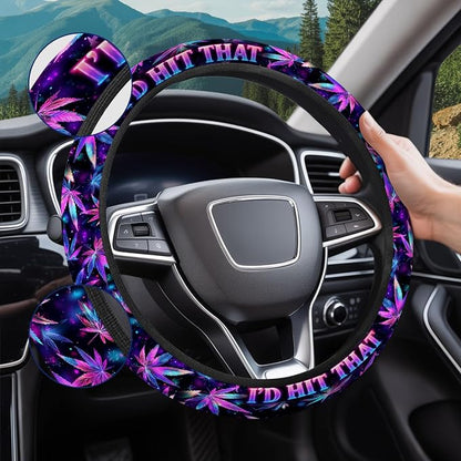 GENANY Green Leaf Steering Wheel Cover, Non Slip Polyester Car Wheel Protector for Car SUV Truck, Universal 15 Inch