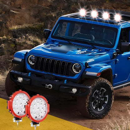 2 Pack 7'' 51W 5100LM LED Work Light Bar Round Off Road Light Driving Fog Light fit for Jeep Trucks SUV ATV Boat Tractor (Red)