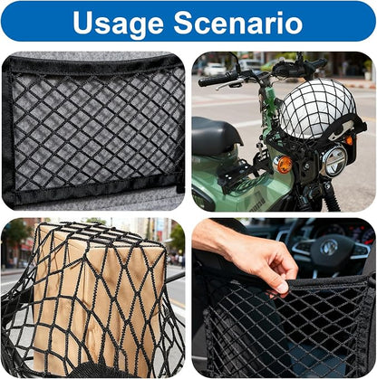 1 Pack Cargo Net for Motorcycle, Small Bungee Storage Net 12" x 11", Cargo Nets Helmet Luggage Nets, Elastic Bungee Mesh with 4 Hooks, Secure Gears & Helmet On Bike, ATV, Scooter, Black