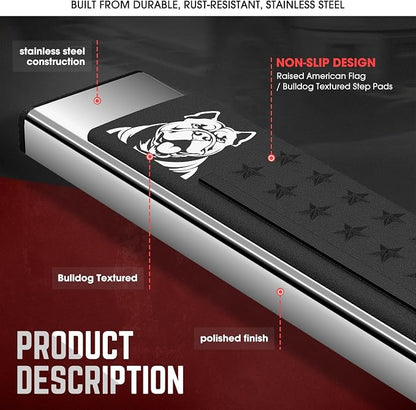 DNA Motoring 6 Inch Running Boards Compatible with 07-18 Chevy Silverado/GMC Sierra 1500 07-19 2500HD 3500HD Extended Cab, Stainless Steel Side Steps Nerf Rails Bars, Bulldog Textured, STEPB-DS-0005