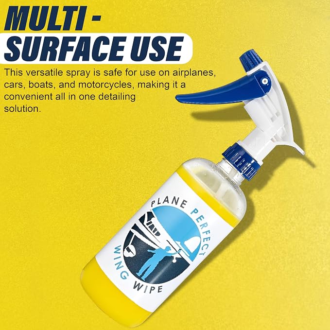 Plane Perfect Wing Wipe Quick Detail Spray Sealant - Hydrophobic Aviation Grade Spray Wax with UV Protection - Long Lasting Nano Spec Shine for Airplanes, Cars, Boats & Motorcycles | 128 Oz
