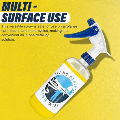 Plane Perfect Wing Wipe Quick Detail Spray Sealant - Hydrophobic Aviation Grade Spray Wax with UV Protection - Long Lasting Nano Spec Shine for Airplanes, Cars, Boats & Motorcycles | 128 Oz