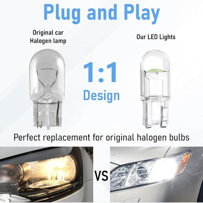 ecocstm 30 PCS Car 194 LED Bulbs, 168 2825 W5W T10 Wedge COB LED Replacement Bulb, Error Free Interior Bulb for Dashboard Light, Dome Lights (Ice Blue)