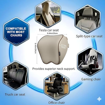 Crofy 2 Pack Car Neck Pillow, Softness Car Headrest Pillow for Driving with Adjustable Strap, 100% Memory Foam and Breathable Removable Cover, Comfortable Ergonomic Design, Gray & Brown