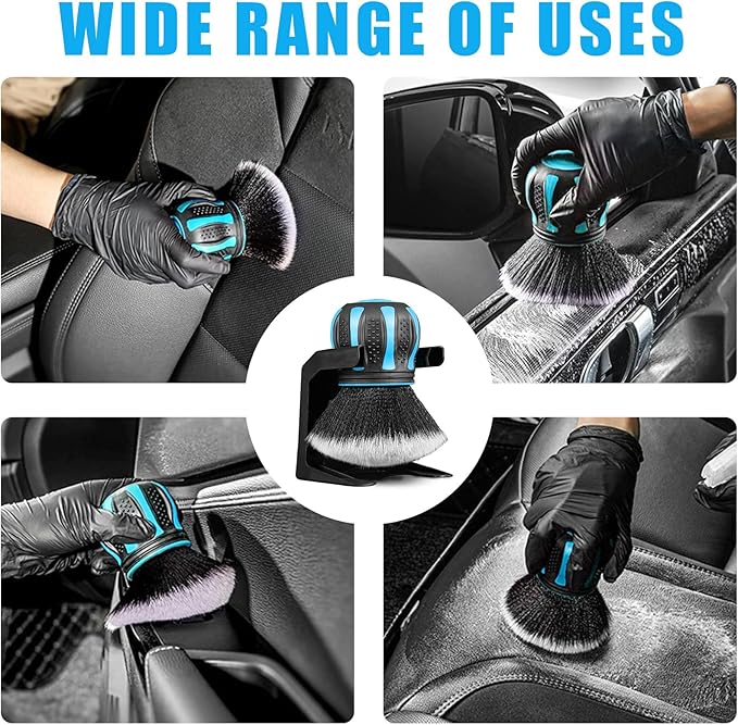 Ziciner Ultra Soft Detailing Brushes, Car XL Synthetic Brush Comes with Storage Rack, Auto Interior Dusting Brush Cleaning Tool Covers Large Area Inside or Outside Vehicles (Lake Blue)
