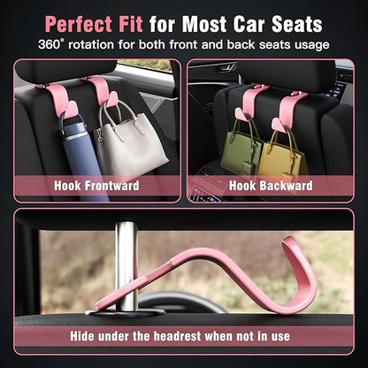 Amooca Universal Car Headrest Hooks, Car Organizer Hanger Storage Hooks for Bag Purse Cloth Grocery (Pink Set of 4)