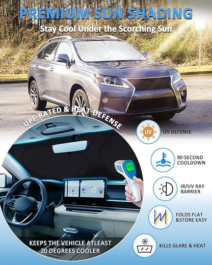 Sun Shade for Lexus RX 350/350h 300 450/450h Windshield Sunshade Custom Fit 2010-2015 Lexus RX Accessories Front Window Cover Retractable Sun Visor Protector Keep Interior Cool UV Blocker