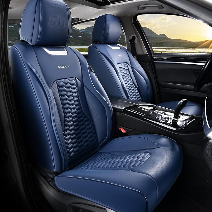 Coverado Car Seat Covers Front Seats, Luxury Leather Seat Covers for Cars, Automotive Car Seat Covers Protector Universal Fit Most Sedans, SUVs, Pick-up Trucks Interior Accessories(Blue)