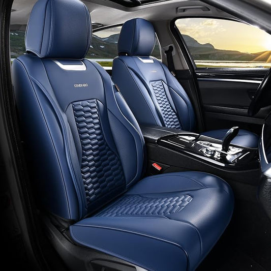 Coverado Car Seat Covers Front Seats, Luxury Leather Seat Covers for Cars, Automotive Car Seat Covers Protector Universal Fit Most Sedans, SUVs, Pick-up Trucks Interior Accessories(Blue)