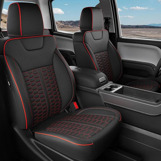 Custom Leather Seat Covers for Silverado/Sierra 1500 2014-2018, 2500HD 3500HD 2015-2019 Crew Cab Full Set with Jump Seat Cover (Armrest Storage Version Only),Truck Accessories