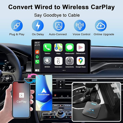 Android Auto & CarPlay Wireless Adapter - 2 in 1 Wireless for iPhone & Android, Plug & Play for Factory Wired Cars - Supports iOS 10+