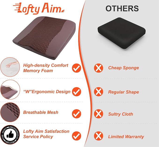 Lofty Aim Car Seat Cushion, Comfort Memory Foam Car Cushions for Driving - Sciatica & Lower Back Pain Relief, Driver Seat Pillow for Auto, Office Chair, Wheelchair - 4D Mesh Brown