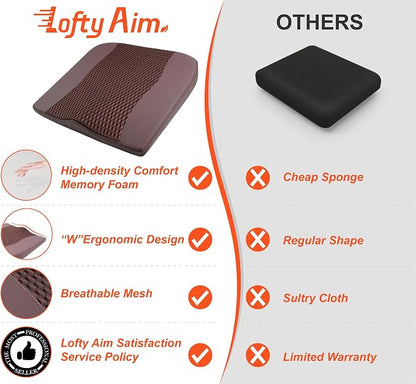Lofty Aim Car Seat Cushion, Comfort Memory Foam Car Cushions for Driving - Sciatica & Lower Back Pain Relief, Driver Seat Pillow for Auto, Office Chair, Wheelchair - 4D Mesh Brown