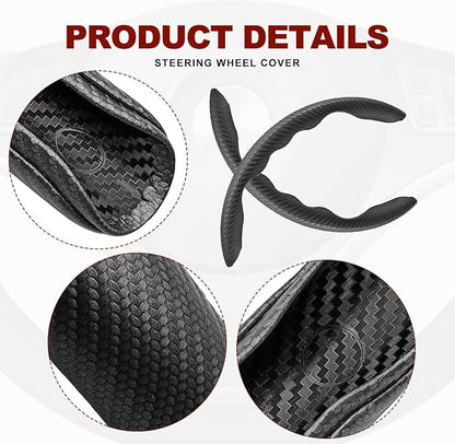 Universal Fit Carbon Fiber Steering Wheel Cover, Segmented Steering Wheel Protector, Carbon Fiber Anti-Skid Steering Wheel Cover Car Interior Accessories (2 Pcs Black)