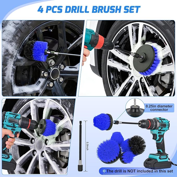 Nilight 27PCS Car Detailing Kit Auto Cleaning Tools Wash Set with Storage Carry Bag Home Use for Interior Exterior Deep Clean Polish Car Care Windshield Dashboard Seat Air Vents Wheels Tires, Blue