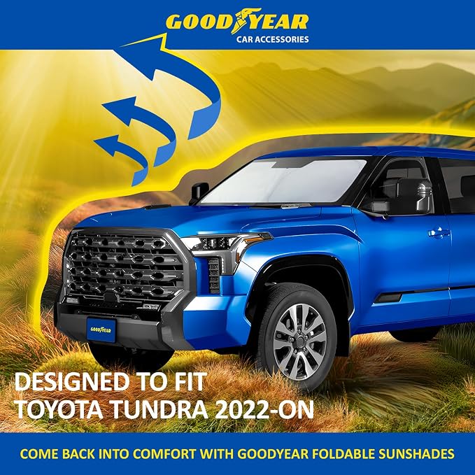 Goodyear Foldable Windshield Sunshade for Toyota Tundra 2022-2026, Truck car Accessories, Sunshade Cover, Sun Shade Car Windshield, Window Sun Blocker - GY008292