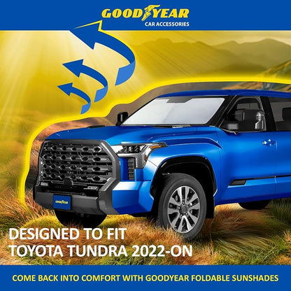 Goodyear Foldable Windshield Sunshade for Toyota Tundra 2022-2026, Truck car Accessories, Sunshade Cover, Sun Shade Car Windshield, Window Sun Blocker - GY008292