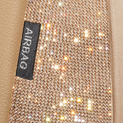 CAR PASS Bling Diamond Beige Leather Car Seat Covers Full Sets Interior Set, Waterproof Shining Glitter Sparkly Crystal Universal Armrest Fit for Automotive Truck SUV Cute Women Girl, Beige Rhinestone
