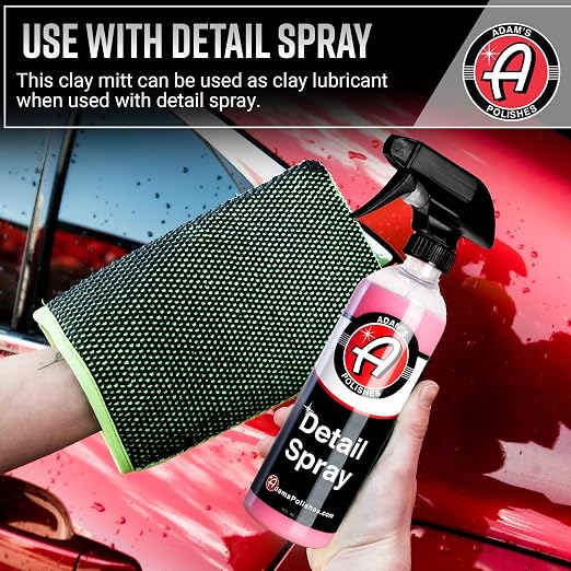 Adam's Clay Mitt Kit (Green) - Car Detailing Clay Bar Kit W/Detail Spray Lubricant for Auto Detail Paint Decon - Quickly Removes Debris from Your Vehicle Exterior Paint, Glass, Wheels, Chrome & More