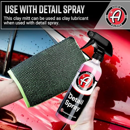 Adam's Clay Mitt Kit (Green) - Car Detailing Clay Bar Kit W/Detail Spray Lubricant for Auto Detail Paint Decon - Quickly Removes Debris from Your Vehicle Exterior Paint, Glass, Wheels, Chrome & More