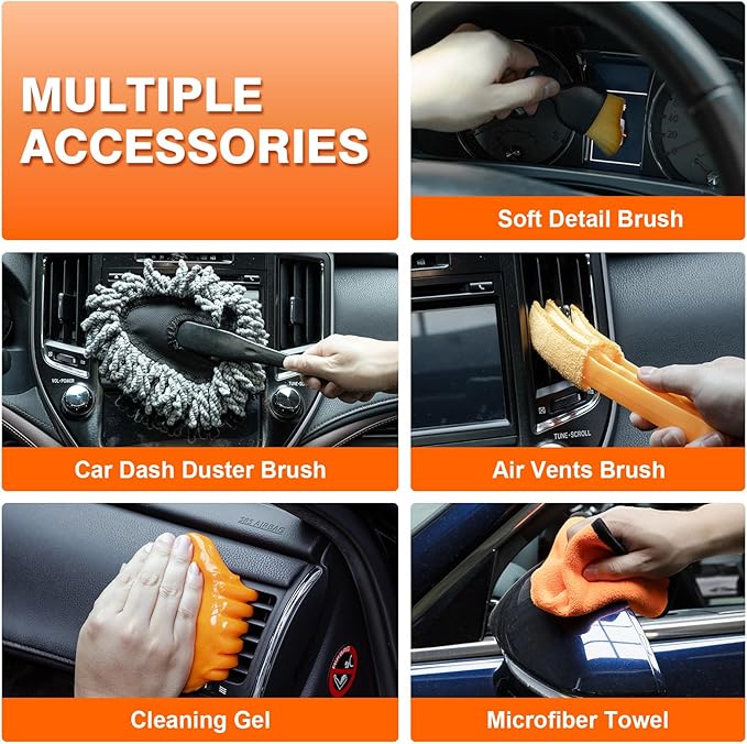 Car Cleaning Kit 19Pcs, Car Interior Detailing Kit with 12000PA High Power Handheld 12V Corded Vacuum, Detailing Brush Set, Cleaning Gel, Complete Car Vacuum Cleaner with Storage Bag for Men & Women