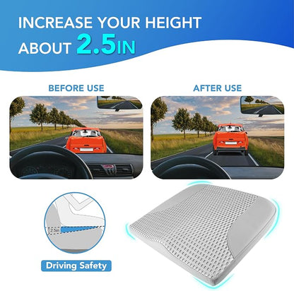 Lofty Aim Car Seat Cushion, Comfortable Memory Foam Seat Pillow for Driving, Sciatica-Back Pain Relief, Cushion for Car-Truck, Office, Wheelchair - Gray