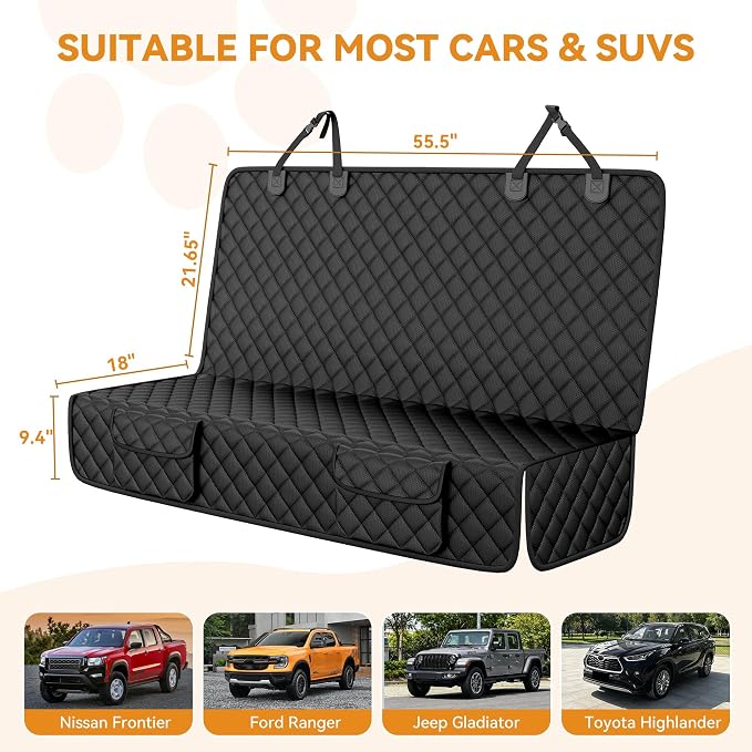 PETICON Back Seat Cover for SUV - Waterproof Non-Slip Dog Seat Cover for Toyota Tacoma/Jeep Grand Cherokee/Ford Explorer/Ranger/Chevrolet Colorado, Durable Scratch-Proof Bench Seat Cover for Dog