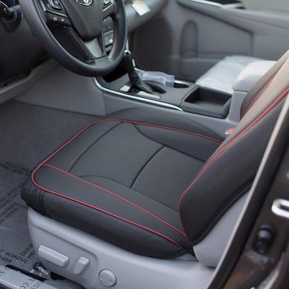 FH Group Ultra Comfort Highest Grade Faux Leather Full Set Car Seat Cushions– Universal Fit for Cars Trucks & SUVs (Black Red Trim)