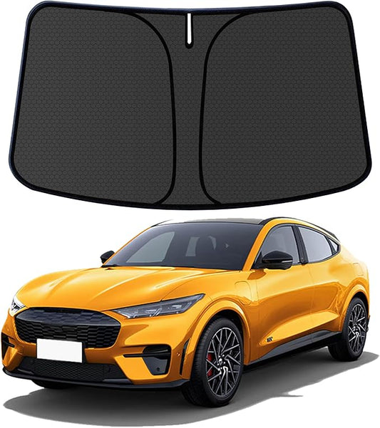 Mustang Mach-E Customized Windshield Sun Shade for 2021-2025 2026 Mustang Mach-E (NOT for Mustang) Front Window Sunshade Visor Protector Foldable Blocks UV Rays Keep Car Cooler Accessories