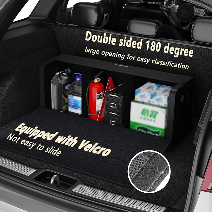 GMQ Car Trunk Organizer for SUV,Car Organizers and Storage with Collapsible Storage, Magnetic Lid Large Capacity for SUV, Truck, MPV (Carbon Black, XXL-29.5×13×12.5 IN)