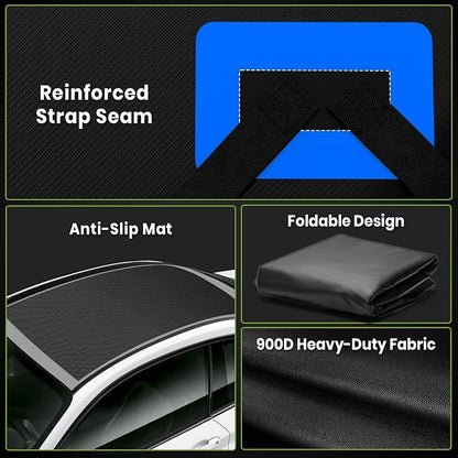 APTY 21 Cubic Feet Car Rooftop Cargo Bag Carrier, Soft Roof Top Luggage Bag for All Vechicles with/Without Racks - with Waterproof Zip, Luggage Lock, Anti-Slip Mat, Storage Bag, Door Hooks, Blue