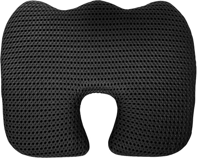 Gooo&Ma Car Seat Cushion & Office Chair Pad - Air Fiber Breathable U-Shape Cooling Cushion for Tailbone Comfort, Driving, Desk & Gaming, Ergonomic Washable Seat Pad with Non-Slip Base(Black)