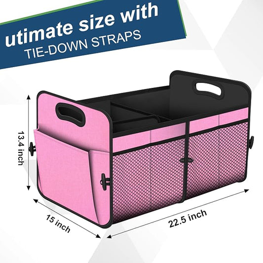Femuar Car Trunk Organizer,Car Storage Organizer with 72L Large Capacity Waterproof Collapsible and 11 Pockets,Trunk Organizer for Car Suv/Jeep/Sedan, Large Size, Pink