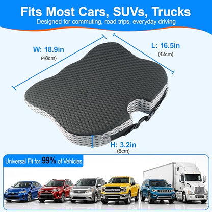 Car Seat Cushion for Driving: Memory Foam Cushion for Pain Relief During Long Drives, Wedge Car Seat Pillow for Height Boost, Non-Slip Driver Butt Pillow for Cars, SUVs, Trucks - Black