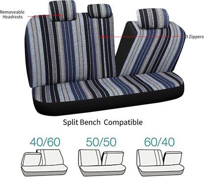 HAIYAOTIMES Baja Saddle Blanket Car Seat Covers Full Set with Seat Belt Pads, Washable Breathable Seat Covers for Cars, Universal Fit Interior Covers for Most Sedan Truck SUV, Airbag Compatible, Blue