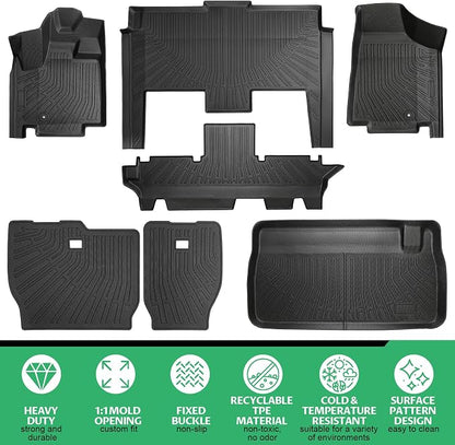 Floor Mats Full Set for Dodge Grand Caravan 2008-2021 & for Chrysler Town & Country 2008-2016(ONLY Stow'n Go), TPE All Weather Protection Custom Fit Floor Liners & Backrest Mat & Cargo Liner