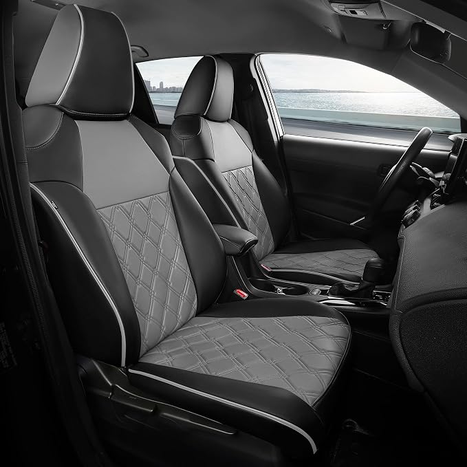 FREESOO for Toyota Corolla Seat Covers L LE 2020 2021 2022, Luxury Leather Seat Covers for Cars, Custom Fit Car Seat Covers, Waterproof Car Seat Cover Cushions Protector, Black Gray Full Set