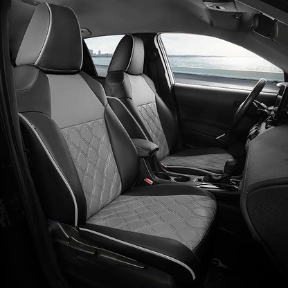 FREESOO for Toyota Corolla Seat Covers L LE 2020 2021 2022, Luxury Leather Seat Covers for Cars, Custom Fit Car Seat Covers, Waterproof Car Seat Cover Cushions Protector, Black Gray Full Set