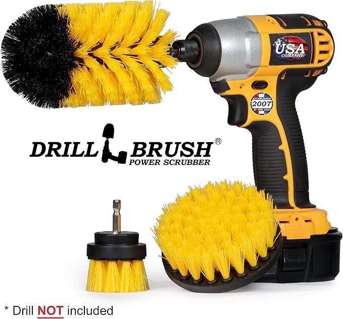 Drill Brush Yellow Bathroom Detailing Brush Set – Bathtub Shower Scrub Brush for Drill - Tile Grout Cleaning Tool - Shower Door Scrubber - Bath Tub Brush - House Cleaning Kit Spinning Scrub Brush