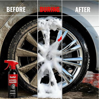 Wheel and Tire Cleaner Spray, Car Cleaning Supplies for Brake Dust, Grime & Rust Removal, Car Wash Wheel and Rim Cleaner for Alloy, Metal & Rubber, Quick Dry, No Residue