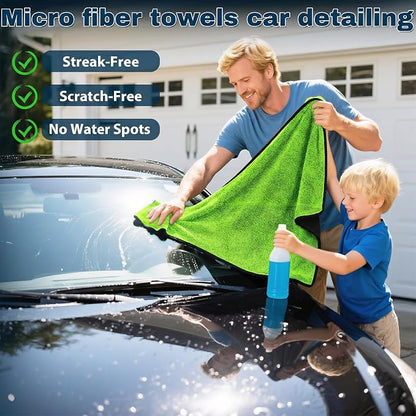 Aidoclip 4PCS Car Drying Towel Microfiber Detailing Kit - 36x24 in Car Towels Cleaning Supplies, Reusable Shammy Quick Dry Cloth for Carwash, for Auto, Boat, RV, Garage & Home (Green)