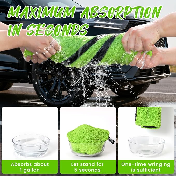 PUGPIU Microfiber Car Drying Towel Extra Large Super Absorbent 48"X24", 1400 GSM Flash Detail Car Wash Drying Towel Edgeless with Two Sided Soft Twisted-Loop, No Water Spots Streaks for Cars (Green)