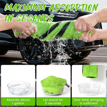 PUGPIU Microfiber Car Drying Towel Extra Large Super Absorbent 48"X24", 1400 GSM Flash Detail Car Wash Drying Towel Edgeless with Two Sided Soft Twisted-Loop, No Water Spots Streaks for Cars (Green)