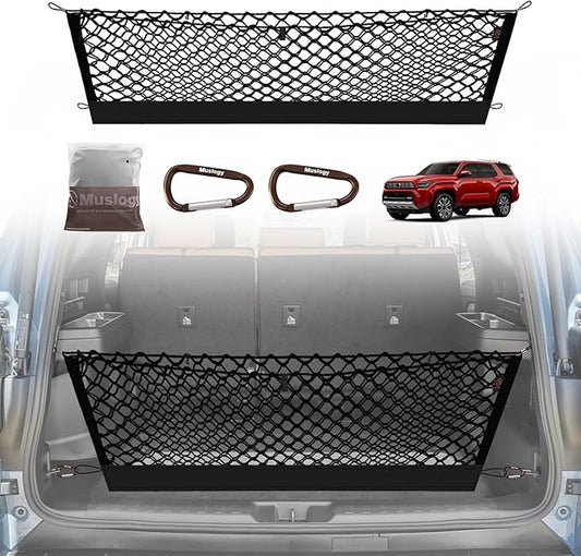 Muslogy Truck Bed Cargo Net Trunk Netting Compatible with 2025 2026 Toyota 4Runner Accessories, Pickup Cargo Organizer SUV Sedan Storage Net w/Heavy Duty Carabiners