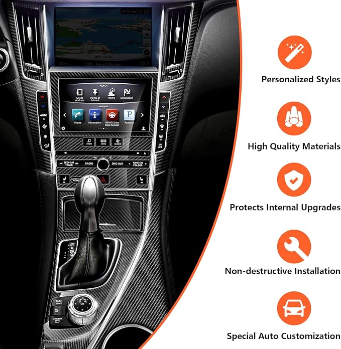 11PCS Real Carbon Fiber Interior Trim Kit Compatible with Infiniti Q50 2014-2024 & Q60 2017–2022, Interior Decor Sticker Accessories