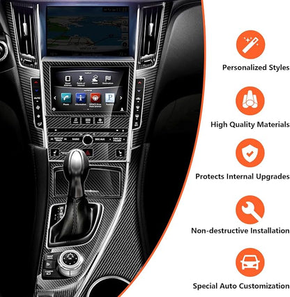 11PCS Real Carbon Fiber Interior Trim Kit Compatible with Infiniti Q50 2014-2024 & Q60 2017–2022, Interior Decor Sticker Accessories