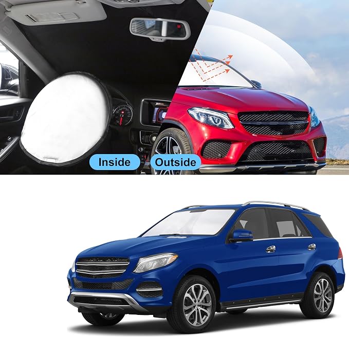 TINGLU Sun Shade for Mercedes Benz GLE-Class 2012-2019(Not for GLE Coupe) Accessories Windshield Sun Shade Window Shade UV Rays Protection Sun Visor Cover with Steering Wheel Sunshade Storage Bag